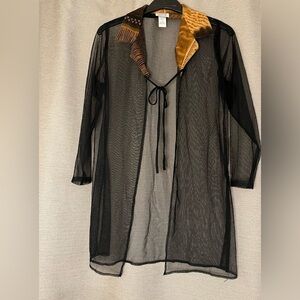 Fashion‎ Gold see through Sheer Mesh 90’s 2000’s Y2K Vintage Long Sleeve Kimono